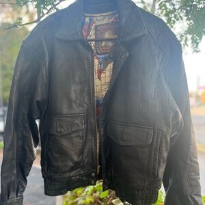 Vintage Black Leather Bomber Jacket